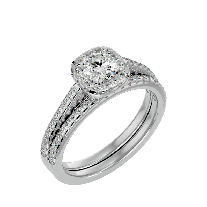 Diamond Halo Engagement Ring & Wedding Band Set (0.60 Ct.)