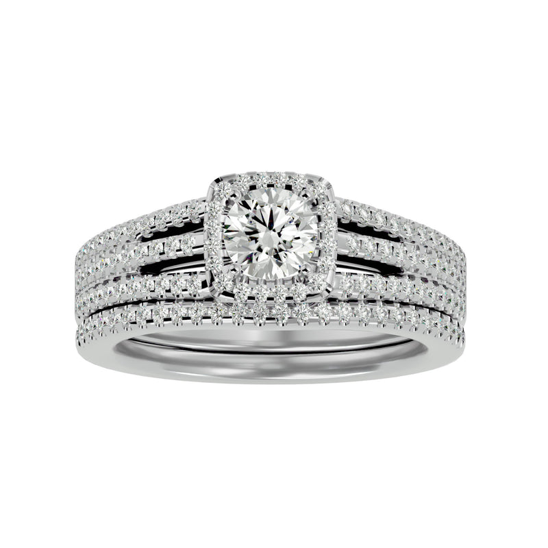 Diamond Halo Engagement Ring and Wedding Band Set (0.60 Ct.)